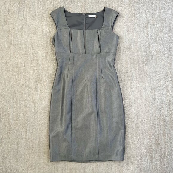 Calvin Klein Metallic Sleeveless Sheath Office Work Midi Dress 8 - Picture 1 of 10